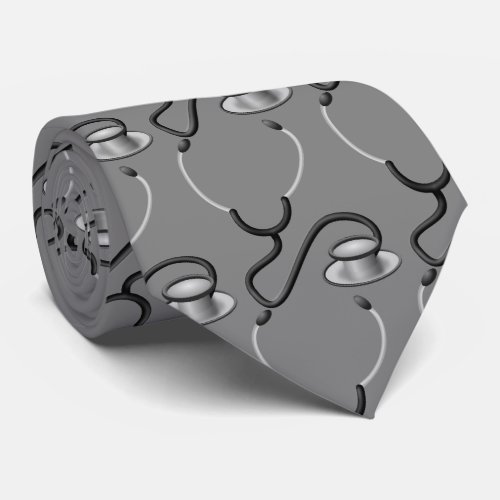 Funny stethoscope for doctor on gray tie