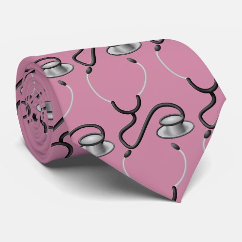 Funny stethoscope for doctor on pink neck tie