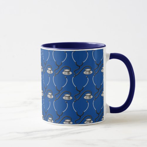 Funny stethoscope for doctor on royal blue mug