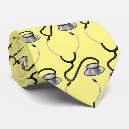 Funny Stethoscopes For Doctor On Yellow Background Tie