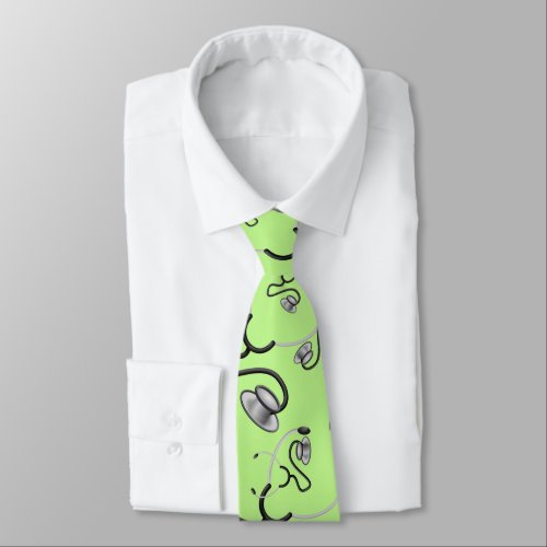 Funny stethoscopes for doctors on light green neck tie