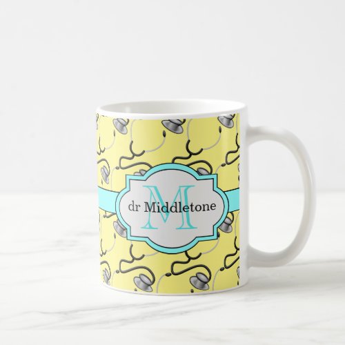 Funny stethoscopes for doctors on yellow name coffee mug