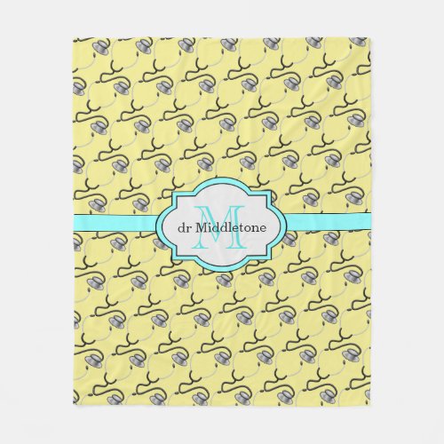 Funny stethoscopes for doctors on yellow name fleece blanket