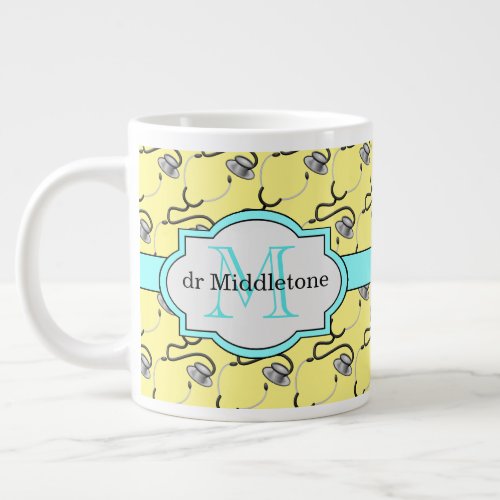 Funny stethoscopes for doctors on yellow name large coffee mug