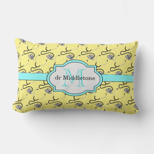 Funny stethoscopes for doctors on yellow name lumbar pillow