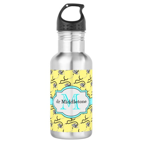 Funny stethoscopes for doctors on yellow name stainless steel water bottle