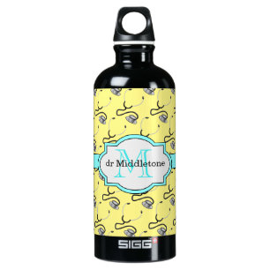 Funny stethoscopes for doctors on yellow name water bottle