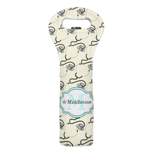 Funny stethoscopes for doctors on yellow name wine bag (Front)
