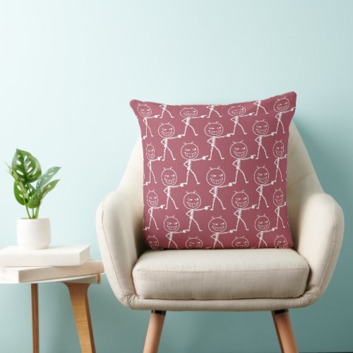 Funny Stick Figure Doodle Seamless Pattern Throw Pillow