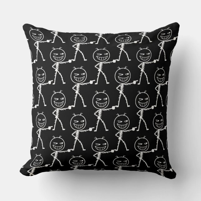 Funny Stick Figure Doodle Seamless Pattern Throw Pillow (Front)