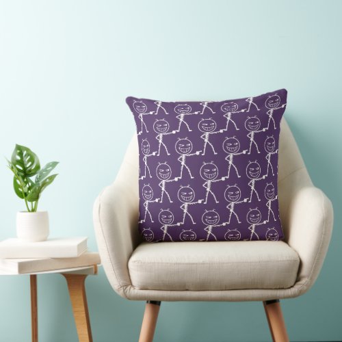 Funny Stick Figure Doodle Seamless Pattern Throw Pillow