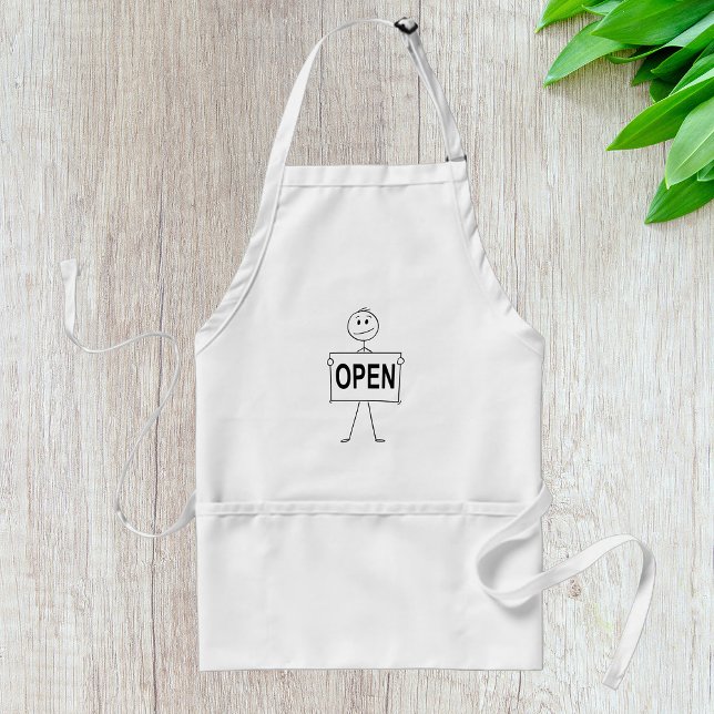Funny Stick Figure Holding Open Sign  Adult Apron (Creator Uploaded)