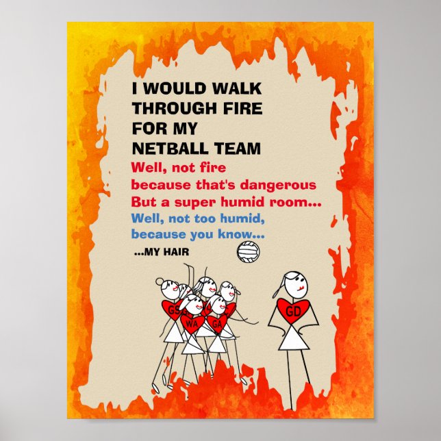 Funny Stick Figures Netball Team Quote Poster (Front)