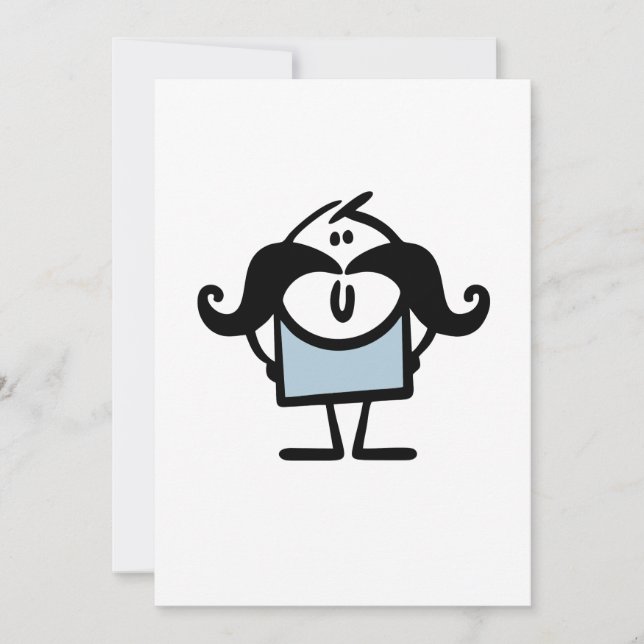 Funny stick man with moustaches invitation (Front)