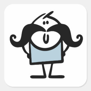 Funny stick man with moustaches square sticker