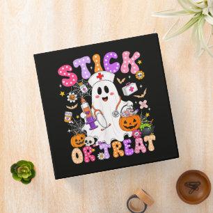 Funny Stick Or Treat Cute Nurse Ghost Halloween 3 Ring Binder