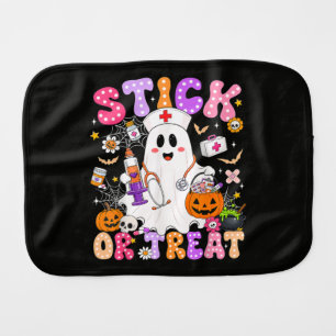 Funny Stick Or Treat Cute Nurse Ghost Halloween Baby Burp Cloth
