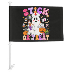 Funny Stick Or Treat Cute Nurse Ghost Halloween Car Flag