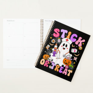 Funny Stick Or Treat Cute Nurse Ghost Halloween Planner
