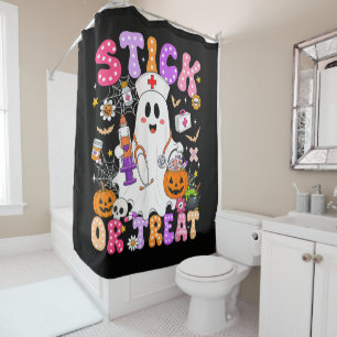 Funny Stick Or Treat Cute Nurse Ghost Halloween Shower Curtain
