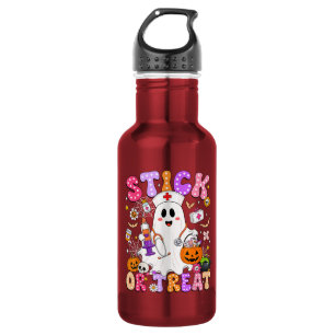Funny Stick Or Treat Cute Nurse Ghost Halloween Stainless Steel Water Bottle