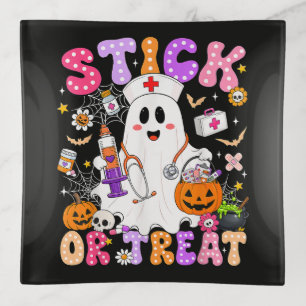 Funny Stick Or Treat Cute Nurse Ghost Halloween Trinket Tray
