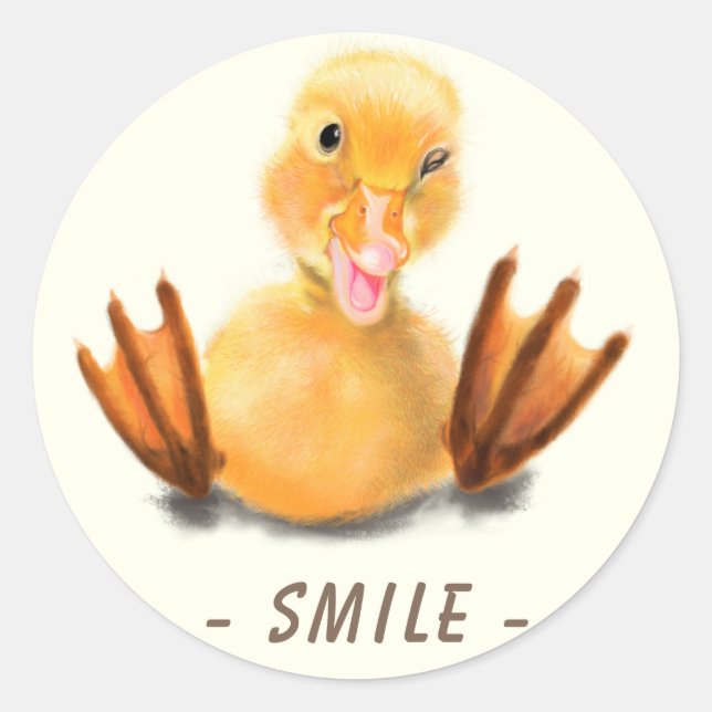 Funny Sticker Happy Yellow Duck Smile Custom Text (Front)