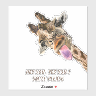 Funny Sticker Playful Giraffe Smile - Custom Text