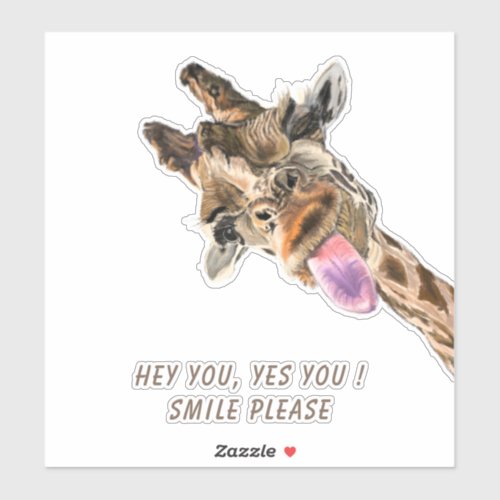 Funny Sticker Playful Giraffe Smile _ Custom Text