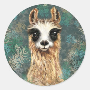 Funny Sticker with Curious Baby Llama
