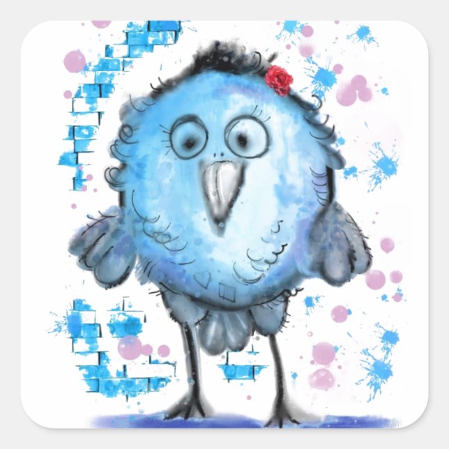 Funny Sticker with Cute Blue Bird - customizable (Front)