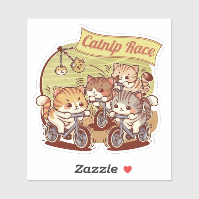 Funny Sticker With Cute Little Kittens On Bicycles (Sheet)