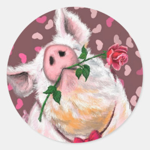 Funny Sticker with Gentleman Pig - Love