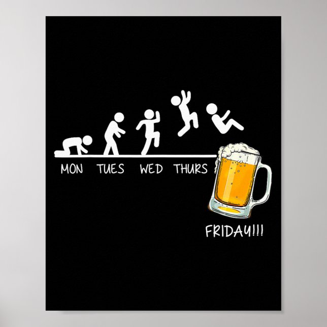 Funny Stickman Jumping Beer Days Of Week Friday Dr Poster (Front)