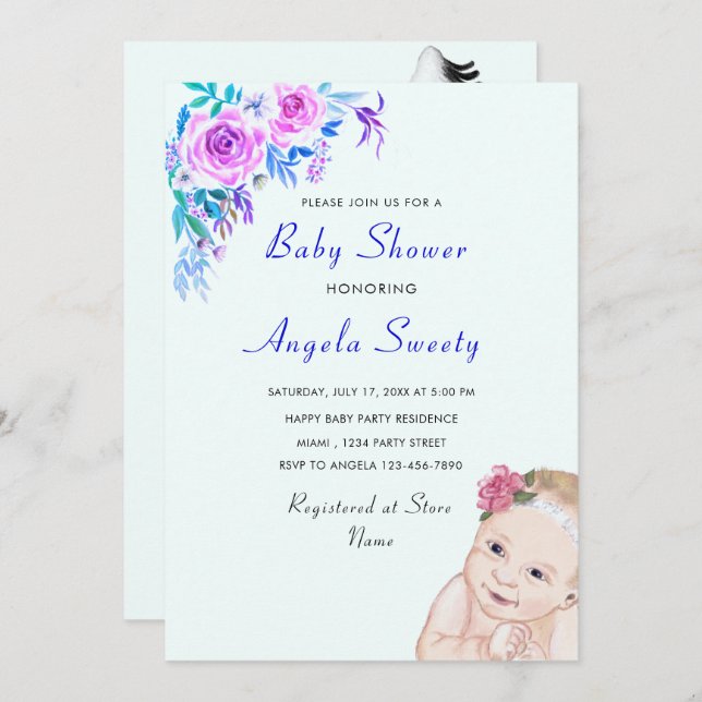 Funny Stork and Baby Shower Invitation Template (Front/Back)