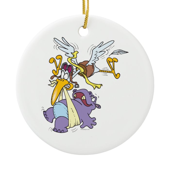 funny stork delivering baby hippo ornament