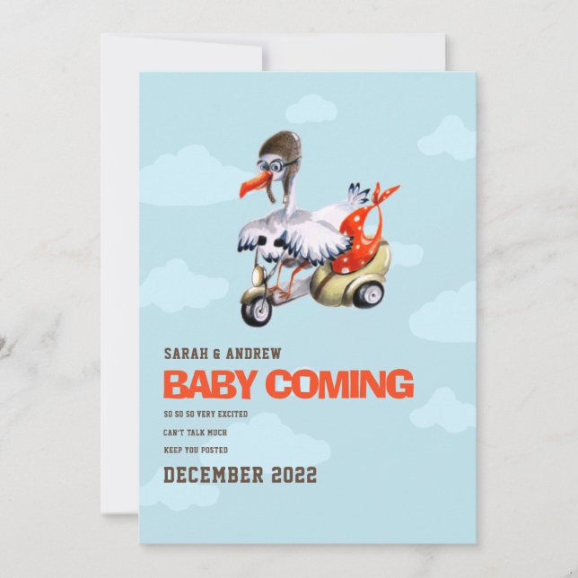 Funny Stork Gender Neutral Simple Cute Pregnancy  Announcement (Front)