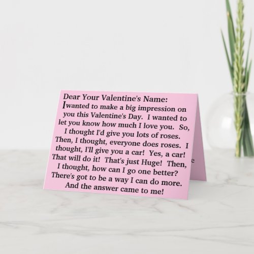 Funny Story Car With Roses Valentines Day Card