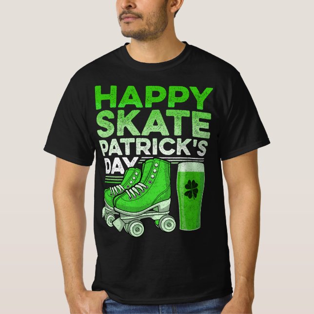 Funny StPatrick's Day Roller Skates Beeer  T-Shirt (Front)