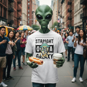 Funny Straight Outta Galaxy Alien UFO Graphic T-Shirt