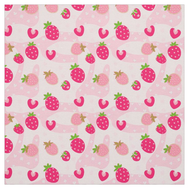 Funny strawberries and swirls in pink, fabric (Swatch)