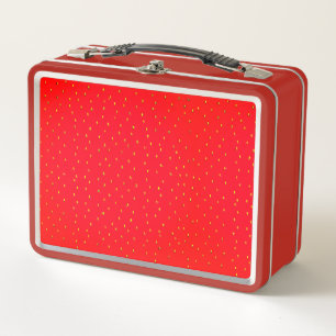Funny strawberry background metal lunch box