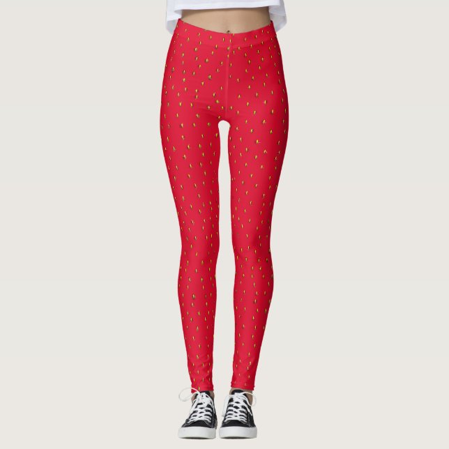 Funny strawberry background red leggings (Front)