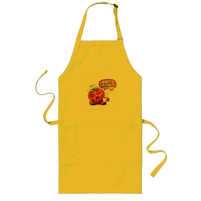 Funny Strawberry "Bro I'm Tired" Graphic Tee Long Apron (Front)