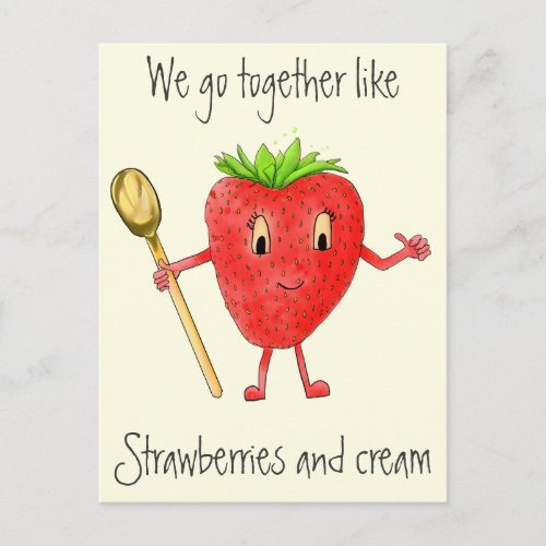 Funny Strawberry  Cream Quirky Cartoon Love Art Postcard