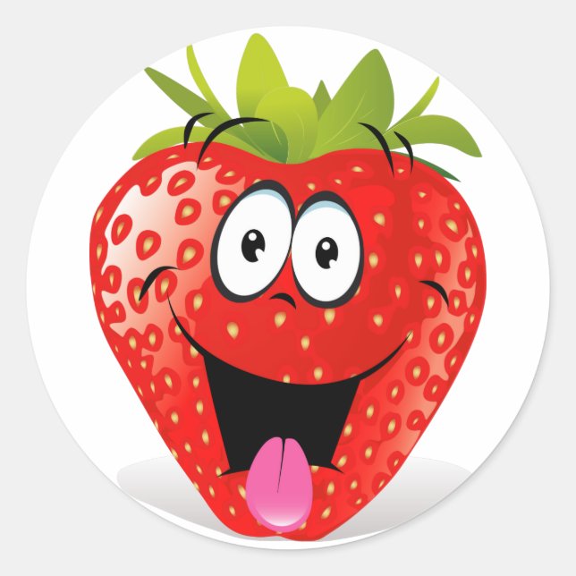Funny Strawberry Face Sticking Out Tongue Classic Round Sticker (Front)