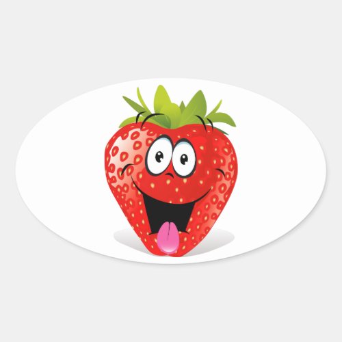 Funny Strawberry Face Sticking Out Tongue Oval Sticker