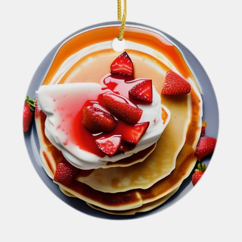 Funny Strawberry Pancakes Pun Christmas  Ceramic Ornament