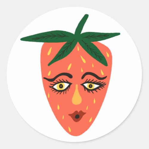 Funny Strawberry Whimsical Classic Round Sticker