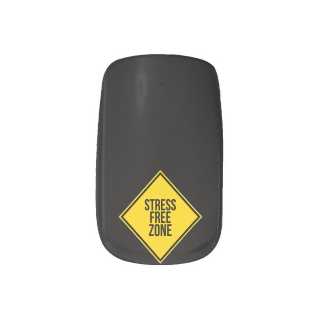 Funny Stress Free Zone Yellow Black Sign Minx Nail Art (Left Thumb)
